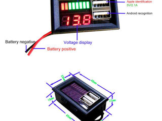 Индикатор емкости батареи с 2 USB портами для зарядки. Светодиодный 3.5-12-24-36-60 v. foto 9