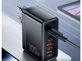 Зарядка для ноутбука  и телефов Зарядное устройство, Essager, 100 Вт, USB, USB-C, PD, QC, GaN foto 2