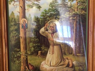 Icoana nouă Serafim Sarovski cu rama din lemn natural, 500 lei. Este adusă de la o biserică din Ukra foto 3