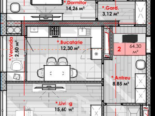 Apartament cu 2 camere, 64 m², Râșcani, Chișinău foto 2