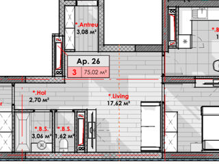 Apartament cu 3 camere, 75 m², Râșcani, Chișinău foto 2