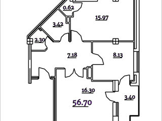 2-х комнатная квартира, 57 м², Ботаника, Кишинёв