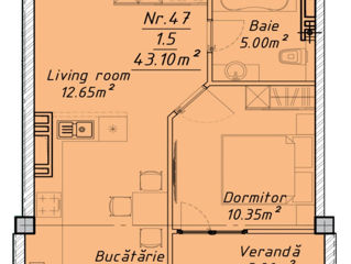Apartament cu 1 cameră, 43 m², Buiucani, Chișinău foto 2