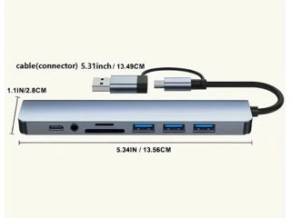 Универсальный концентратор с интерфейсами USB и Type C устройство чтения карт Micro SD/TF foto 3