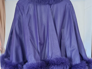 Куртка с Туникой накидкой - нарядная натуральная лайковая кожа оригинал натуральный мех foto 2