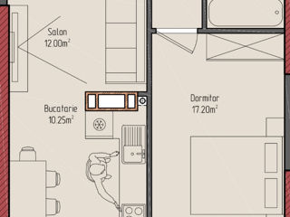 1-комнатная квартира, 47 м², Центр, Криуляны