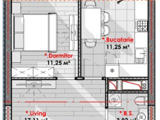 1-комнатная квартира, 47 м², Рышкановка, Кишинёв