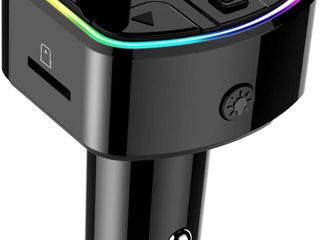 Bluetooth 5.0 FM Transmitter for Car, RGB LED Ring Light Wireless Car Radio Audio Adapter, USB 5V/2. foto 1