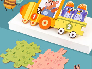Set puzzle din lemn educative tren, animale si trafic/ развивающая деревянная игрушка монтессори