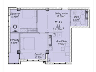 Apartament cu 2 camere, 63 m², Buiucani, Chișinău foto 3