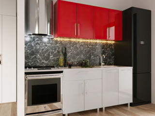 Set bucatarie PS Mini (High Gloss) 1.6m Red/White foto 1