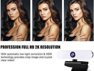 LED Webcam Microphone, 2K HD Web Cam for PC Desktop & Laptop with Mic, Web Camera for Streaming foto 5