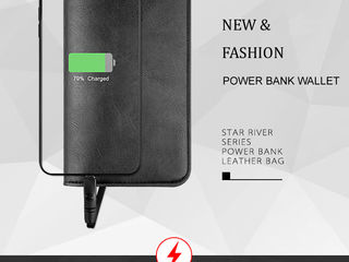 Portmoneu cu powerbank  negru. 6800mah   compatibil ios.microusb. type-c.wireless charging. foto 7