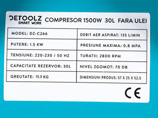 Compresor de aer Detoolz 30L 1500W / Livrare  / Garantie foto 3