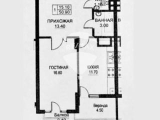1-комнатная квартира, 51 м², Чокана, Кишинёв