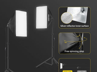 Studio pentru foto/ video, kit de iluminare led profesionala, RaLeno, 3 culori de fundal foto 4