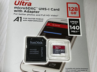 Card de memorie SanDisk Ultra microSDXC, 128GB, 140MB/s, A1 Class 10 UHS-I + SD Adapter