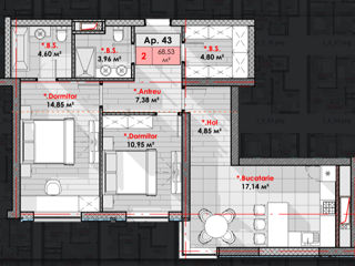 Apartament cu 2 camere, 69 m², Râșcani, Chișinău foto 2