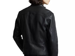 Polo Ralph Lauren Men's Cafe Racer Leather Jacket Black Size M New foto 9