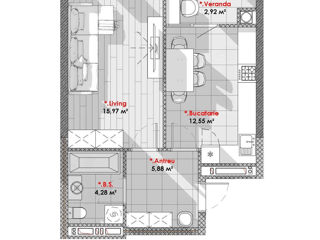 O cameră, 41 m², Telecentru, Chișinău