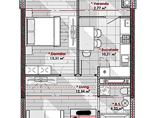 Apartament cu 1 cameră, 43 m², Râșcani, Chișinău foto 2