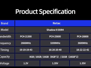 DDR4 Shadow II 2x16GB (32GB) / 2x8GB (16GB) 3200Mhz CL16 Netac foto 6