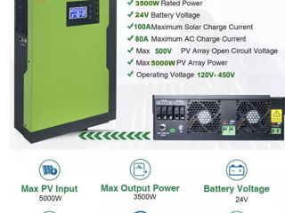 Invertor solar monofazat 3.5 kw 24v Off grid 5000w Nou foto 2