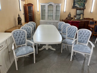 Masa alba cu 8 scaune,produs din lemn, Белый стол с 8 стульями, деревянное изделие, foto 1