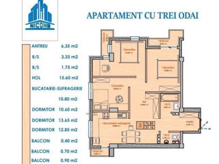 Apartament cu 3 camere, 77 m², Durlești, Chișinău foto 2