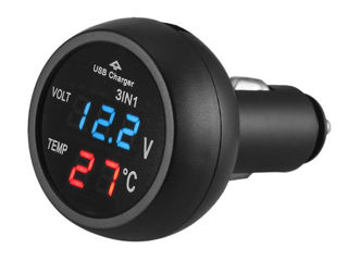 Вольтметр-термометр 3 в 1=зарядное USB. Подключение к 12=24v-Измерение в температуры от -30 до +70С foto 2