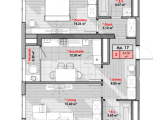 1-комнатная квартира, 43 м², Рышкановка, Кишинёв