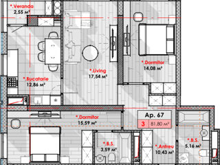 Apartament cu 3 camere, 82 m², Râșcani, Chișinău foto 2