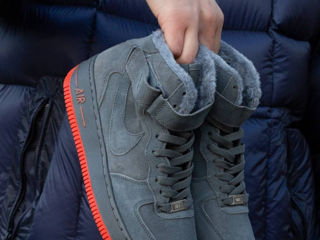 Nike Air Force 1 High Suede Grey/Red cu blana / с мехом foto 2