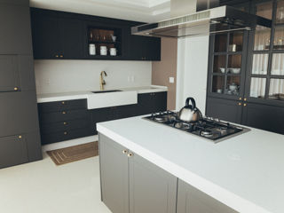 Blat de bucătărie cu șorț și insulă din quartz Silestone Blanco Zeus foto 1