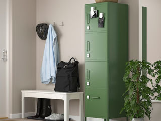 Dulap înalt cu sertar și uși din metal IKEA, verde închis