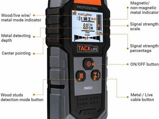 Detector de metale feroase și neferoase, lemn și cabluri sub tensiune Tacklife DMS03 foto 4