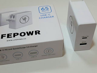 Lifepowr 65w dual port charger usb-c pd + qc3.0 nou original foto 2
