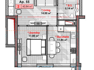 Apartament cu 1 cameră, 42 m², Râșcani, Chișinău foto 2