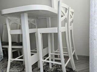 Set masă și scaune de bar, 5 piese, lemn masiv  alb foto 9
