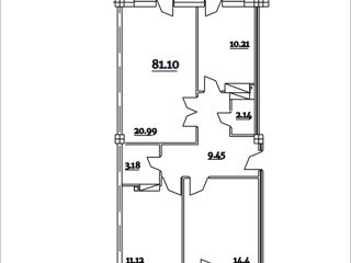 3-х комнатная квартира, 81 м², Ботаника, Кишинёв