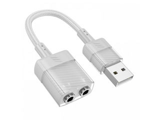 Placă de sunet externă transparentă HOCO LS37 Spirit 2-în-1 pentru căști USB la 3,5 mm