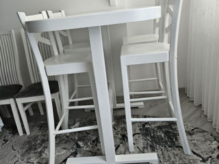 Set masă și scaune de bar, 5 piese, lemn masiv  alb