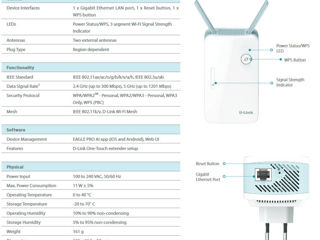 Range Extender D-Link E-15 Eagle PRO AI, AX1500, Wi-Fi 6, Dual-Band, Усилитель WiFi Расширение сети foto 2