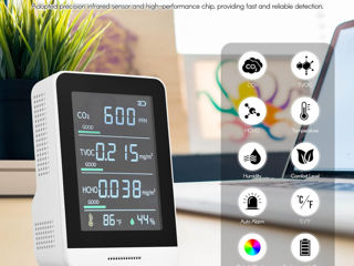 5 in 1 Air Quality Monitor Measures CO2, TVOC, HCHO, Temperature and Humidity foto 2