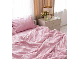 Комплекты постельного белья из страйп сатина пудровка- розовые, размер евро foto 2