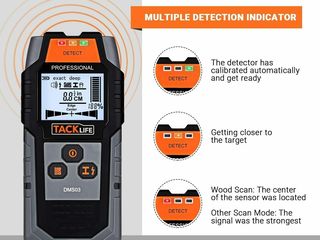 Detector de metale feroase și neferoase, lemn și cabluri sub tensiune Tacklife DMS03 foto 2