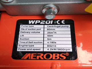 Мотопомпа высоконапорная для капельного полива Aerobs WP20I foto 4