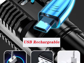 Светодиодный мощный фонарик с зарядкой через USB, 5 режимов освещения, портативный фонарь онарик для foto 6