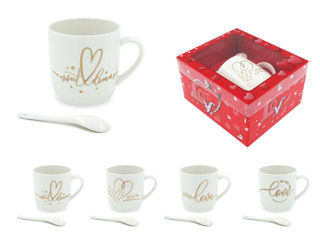 Set Cana 210Ml Cu Lingura "Love", Alba, In Cutie-Cadou