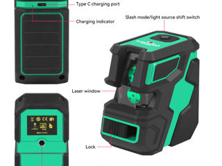 Excited work ew-ls16-g 2d cross-line laser level self-leveling 2x360 8-line green beam foto 4